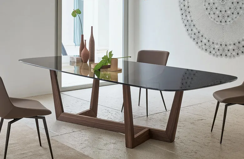 Bonaldo Art Wood Rectangular Rounded Dining Table