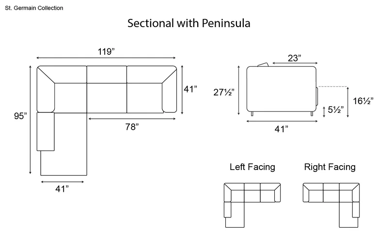 Ditre St Germain Sectional with Peninsula