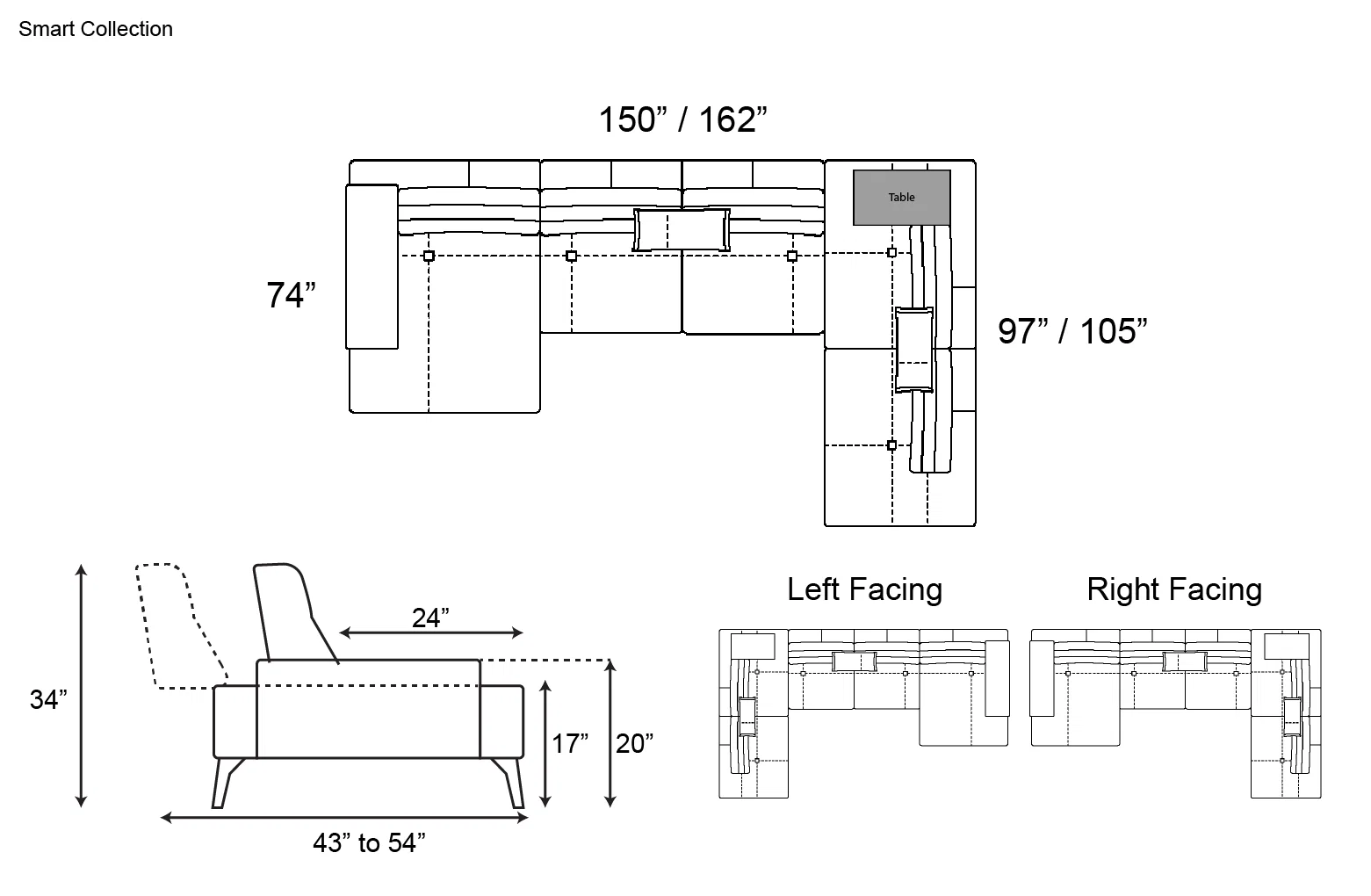 Gamma Smart J Shaped Sectional with Table